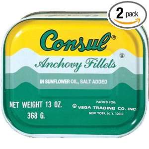 Roland Consul Flat Anchovy Fillets, 13 Ounce Can (Pack of 2)  
