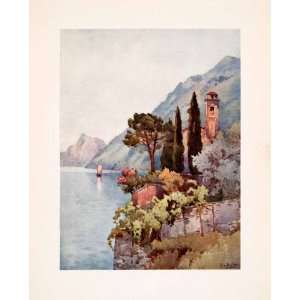  1908 Print Oria Italy Lago Lugano Lake Coastal Natural 