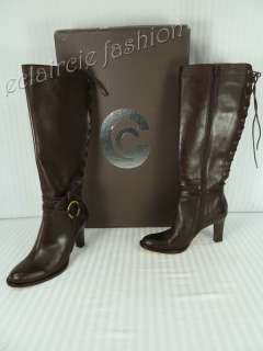 CORSO COMO Quest Burnish Calf Brown Leather Lace Detail Knee Boots US 