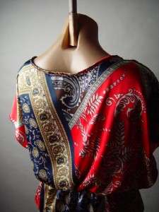   Posh Ethnic Exotic Scarf Style Print Vtg y Blouson Casual Top Blouse S