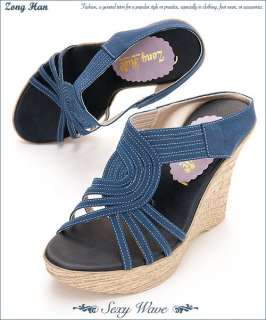BN Womens Strap High Heel Wedge Platform Sandals Blue, Light Brown 