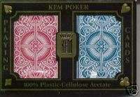 KEM Red Blue Arrow Poker Playing Cards 100% Plastic Jumbo Index, Wide 