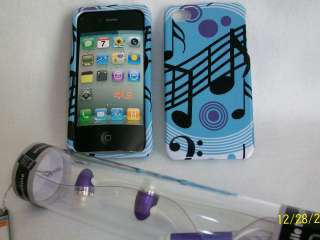 Iphone 4 4S 2 Piece Case Blue Music Note Purple Black Cover Skin Micd 