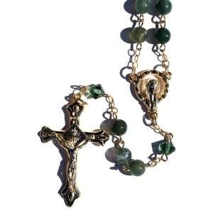  Moss Agate Rosary (gold) Jewelry