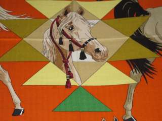 BNEW Orange Cashmere Horse HERMES Shawl CHEVAUX QATARIS  