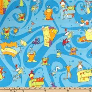  44 Wide Boogie Monsters Playtime Blue Fabric By The Yard 