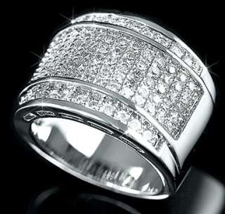 Mens 925 Sterling Silver Micropave Bling CZ Iced Out Hip Hop Band Ring 