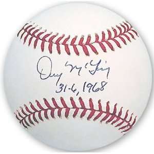  Denny McLain Autographed Baseball with 31 6, 1968 