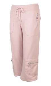 Womens Pink Drawstring Tie Bottom Lounge Capri Pants  