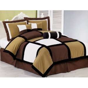  7 Piece King Brown Mosaic Bedding Comforter Set