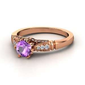   Elizabeth Ring, Round Amethyst 14K Rose Gold Ring with Diamond