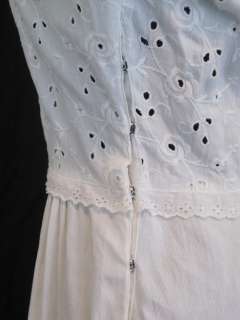 Vintage 40s WWII White Linen Eyelet Embroidered Roses Swing Day Dress 