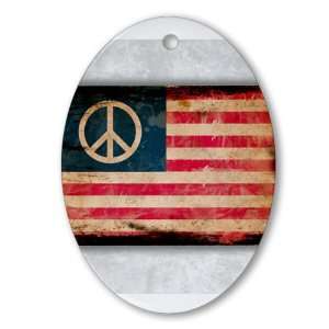  Ornament (Oval) Worn US Flag Peace Symbol 
