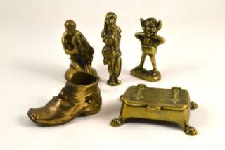 BRASS FIGURES FIVE VARIOUS ITEMS SNUFF BOX / SHAKESPEARE / MONKEY 