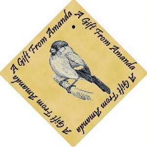  Boxed Pack of 48 PERSONALISED Parchment 6cm Square Gift Tags Bullfinch