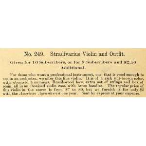  1890 Ad Stradivarius Violin No. 249 Subscription Gift 