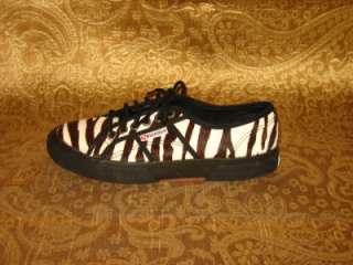 NWOB WOMENS SUPERGA BROWN AND WHITE ZEBRA STRIPED LEATHER SHOES SIZE 8 