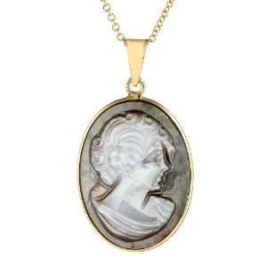 14k Yellow Gold Mother of Pearl Cameo Pendant, 18 
