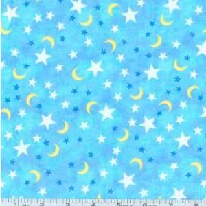  44 Wide Flannel Moon & Stars Blue Fabric By The Yard 