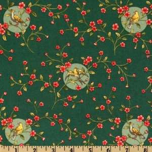  44 Wide Many Moons Flower Sprays Hunter Green Fabric By 