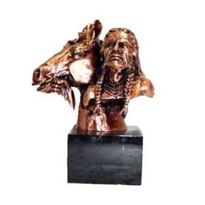  Indian and Horse Bust Sculpture   Copper Finish   12 Tall 