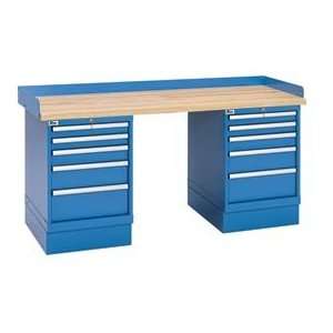 Industrial Workbench W/5 Drawer Cabinets, Butcher Block Top   Blue