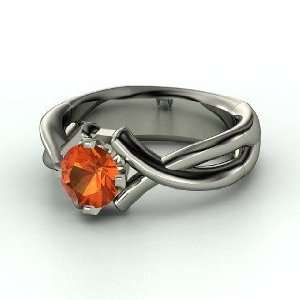    Calligraphy Ring, Round Fire Opal Sterling Silver Ring Jewelry