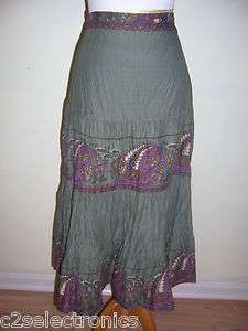 Miss Chievous size 3 Bohemian Broomstick skirt Olive Green EUC  