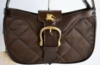 NWT BURBERRY $450 BROWN QUILTED NYLON PRORSUM LOGO FERBY MINI PURSE 