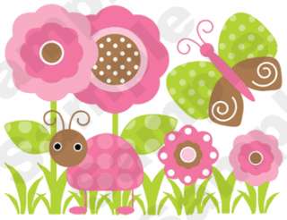 BUTTERFLY LADYBUG PINK BROWN WALL BORDER STICKER DECALS  