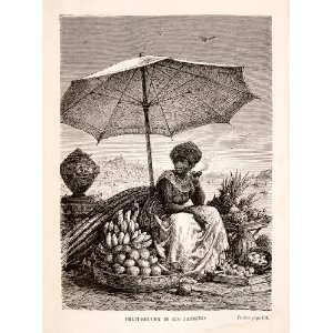  1878 Wood Engraving Fruit Vendor Seller Costume Tropical Brazil 