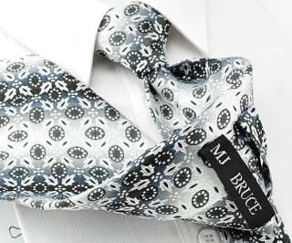   Handmade silk Mens Tie Novelty Prints Necktie set Cufflinks Gray 18