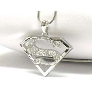  White Gold Plated Superman Symbol Pendant Necklace 