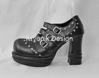    08 goth gothic punk black platform buckled shoes heels 7  