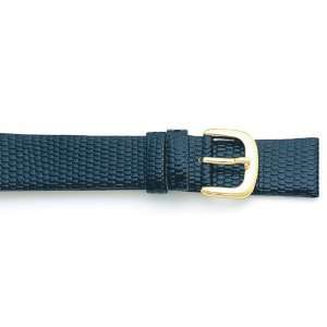   Long 18mm Black Lizard Grain Calfskin Leather Watch Strap Jewelry