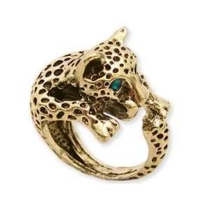   Ring Antique Gold Tone with Green Crystal Sparkling Eyes , 8 Jewelry
