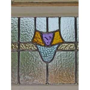 Purple and Orange Topped Blue Stylized Flower Antique Stained Glass 
