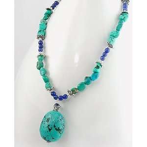 Genuine Turquoise and Blue Lapis Gemstone Sterling Silver 18 Necklace