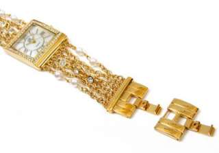 GOLD CRYSTAL & FAUX PEARLS Chain Strands Bracelet Jewelry WATCH  