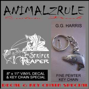  STRIPER FISHING DECAL & G.G. HARRIS FINE PEWTER KEY CHAIN 