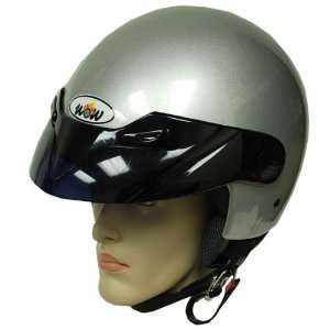  Motorcycle Street Bike Open Face 3/4 Adult Helmet Silver 