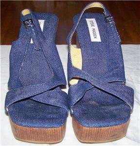 Steve Madden Womens Size 10 B Blue Denim Jean Platform Wedge Sandals 