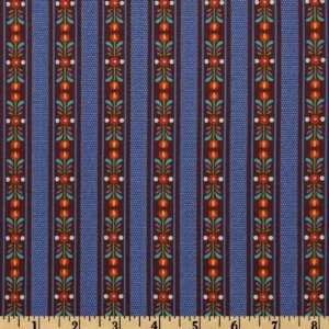   Folk Art Stripe Blue/Brown Fabric By The Yard Arts, Crafts & Sewing