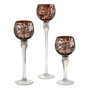  Set of 3 Orange Amber Round Wine Glass Candleholders