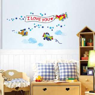 Kids Wall Stickers Home Vinyl decals Mural Airplanes  