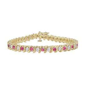 Pink Sapphire and Diamond S Tennis Bracelet  18K Yellow Gold 4.00 CT 