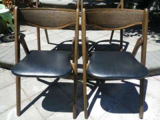 DANISH MODERN SET OF 4 FOLDING CANED BACK CHAIRS+TABLE  