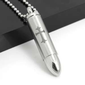 Men Stainless Steel Bullet Pendant Cross Necklace Chain  