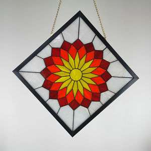 Geometric Diamond Quilt Pattern Stained Glass Panel  