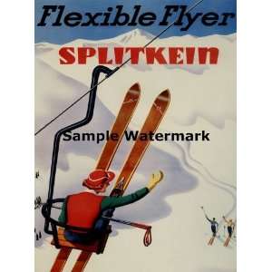 Flexible Flyer Splitkein Girl Skiing Ski Trails Winter Sport 20 X 30 